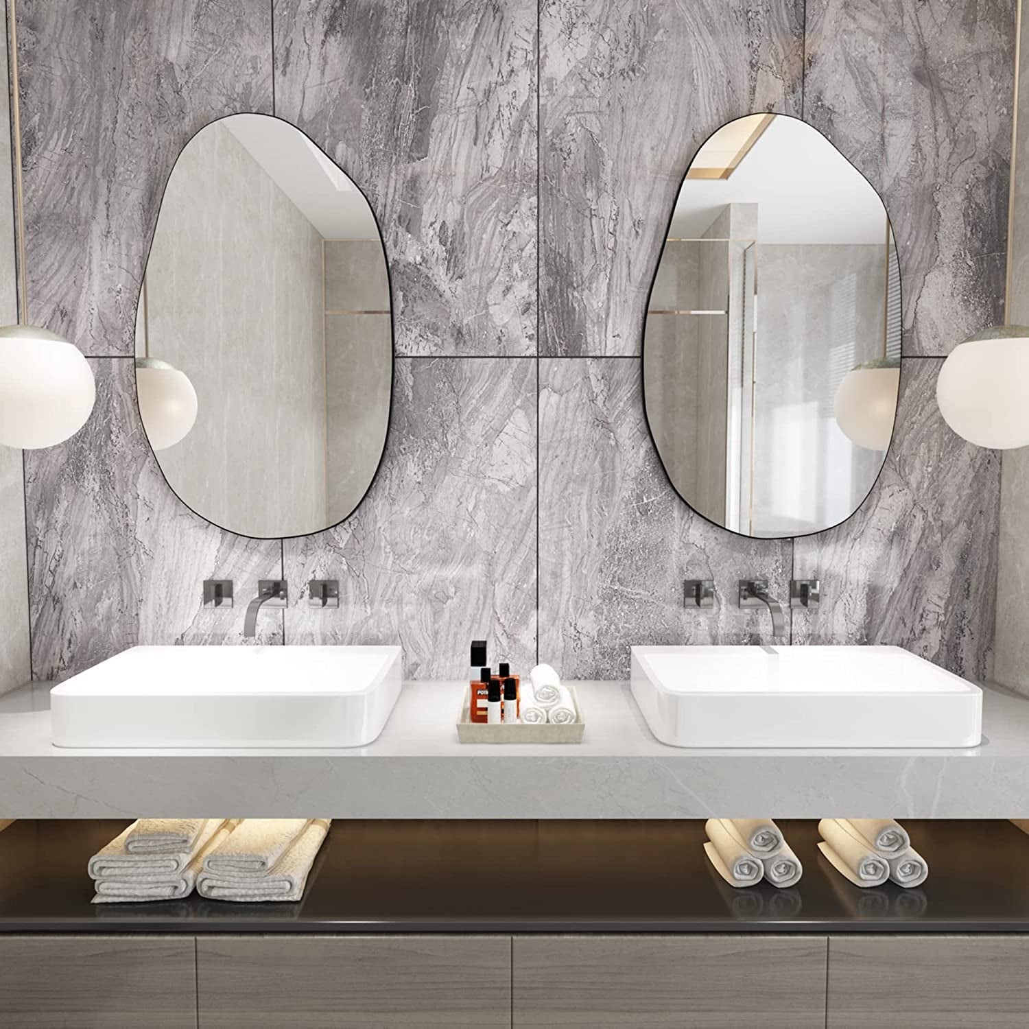 Large Irregular Asymmetrical Wall Mirror Black