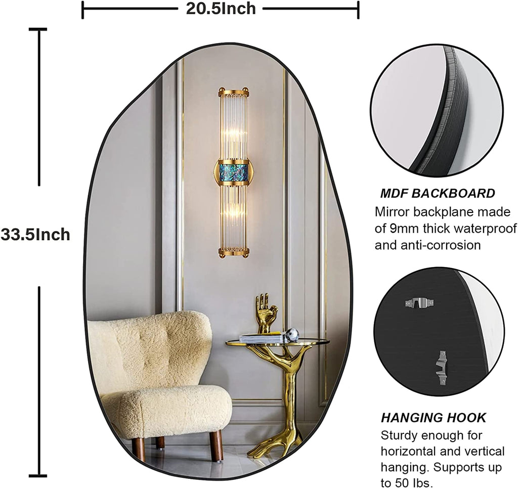 Large Irregular Asymmetrical Wall Mirror Black