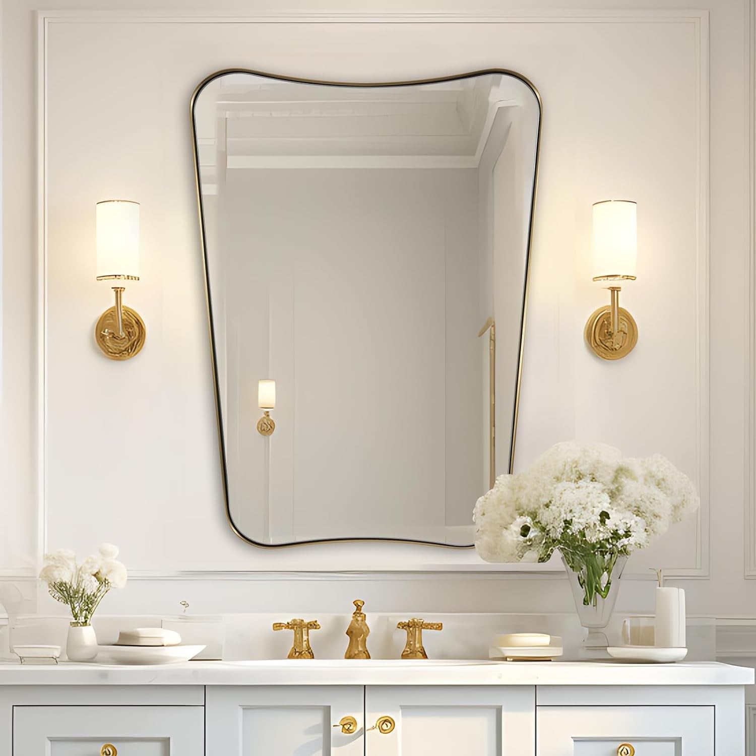Gold Mirror, 24X36 Irregular Wall Mirror, Gold Antique
