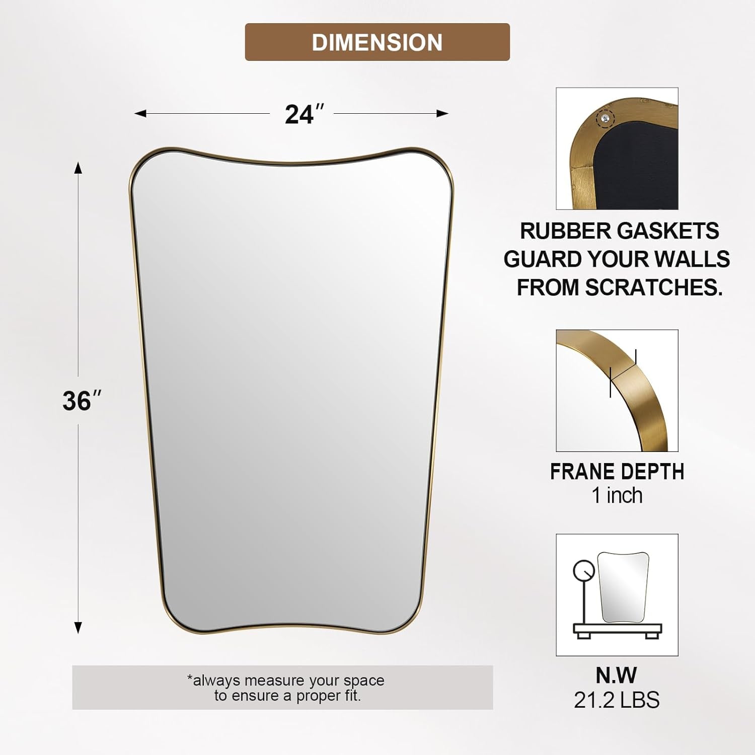 Gold Mirror, 24X36 Irregular Wall Mirror, Gold Antique