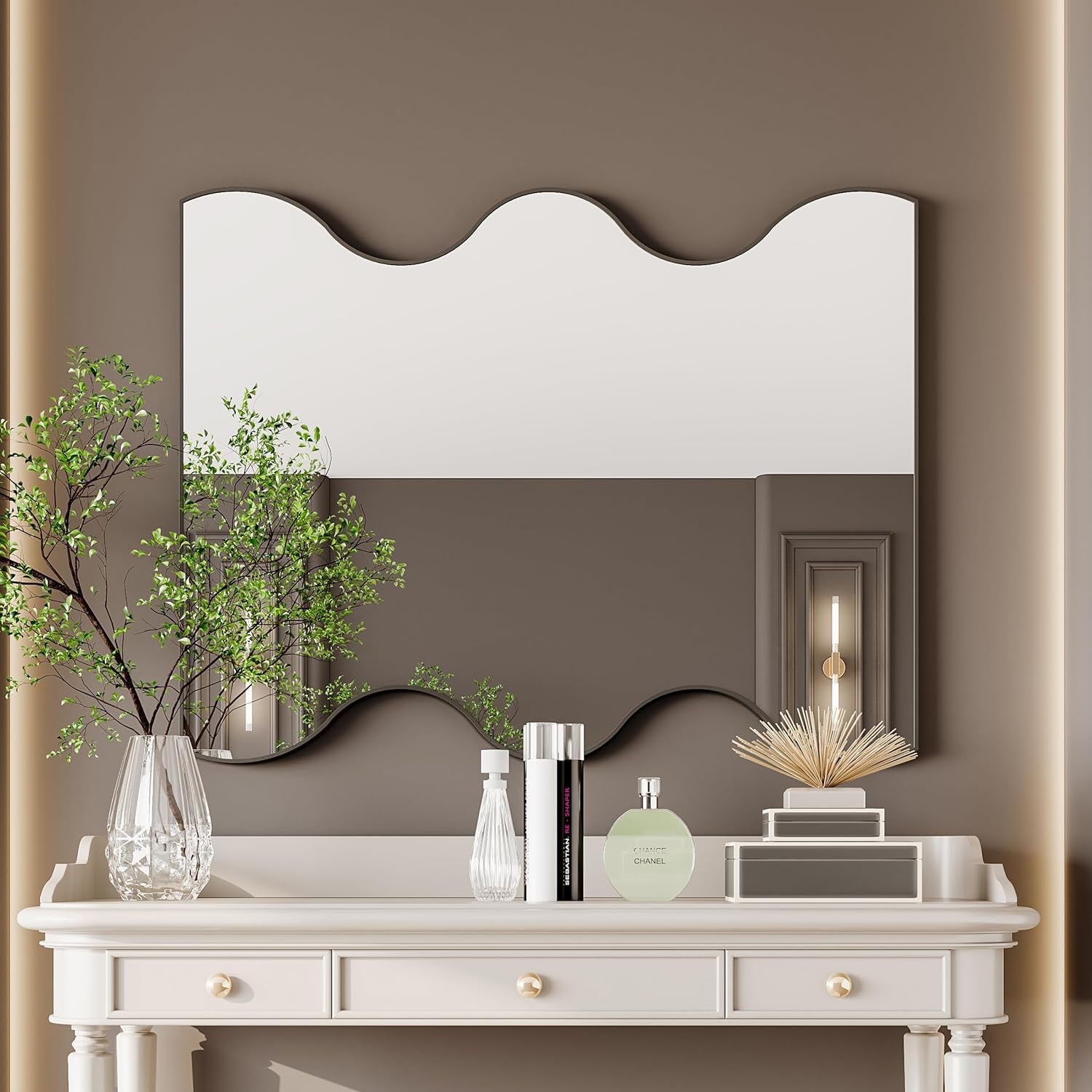 30X35 Inch Irregular Black Metal Framed Wavy Mirror