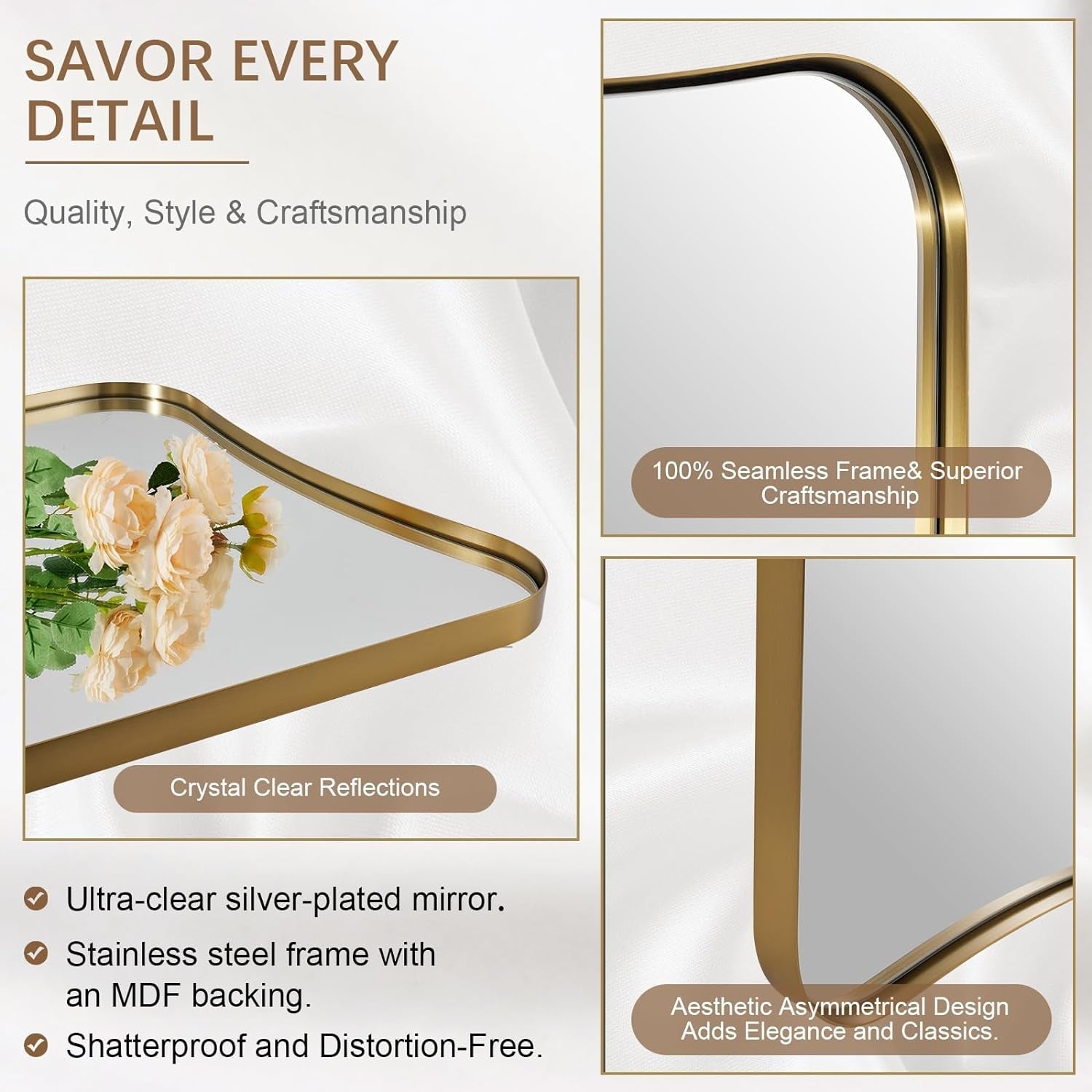 Gold Mirror, 24X36 Irregular Wall Mirror, Gold Antique
