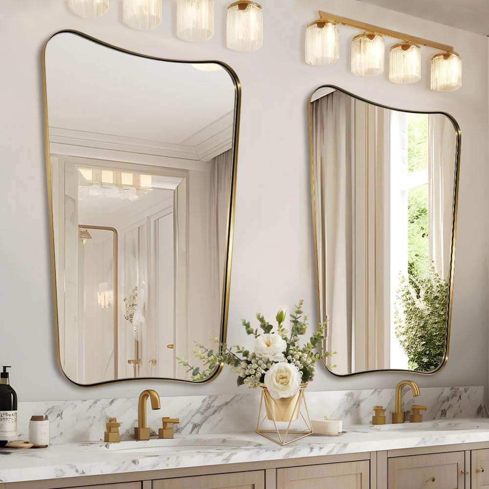 Gold Mirror, 24X36 Irregular Wall Mirror, Gold Antique