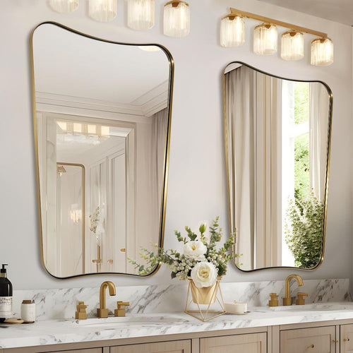 Gold Mirror, 24X36 Irregular Wall Mirror, Gold Antique