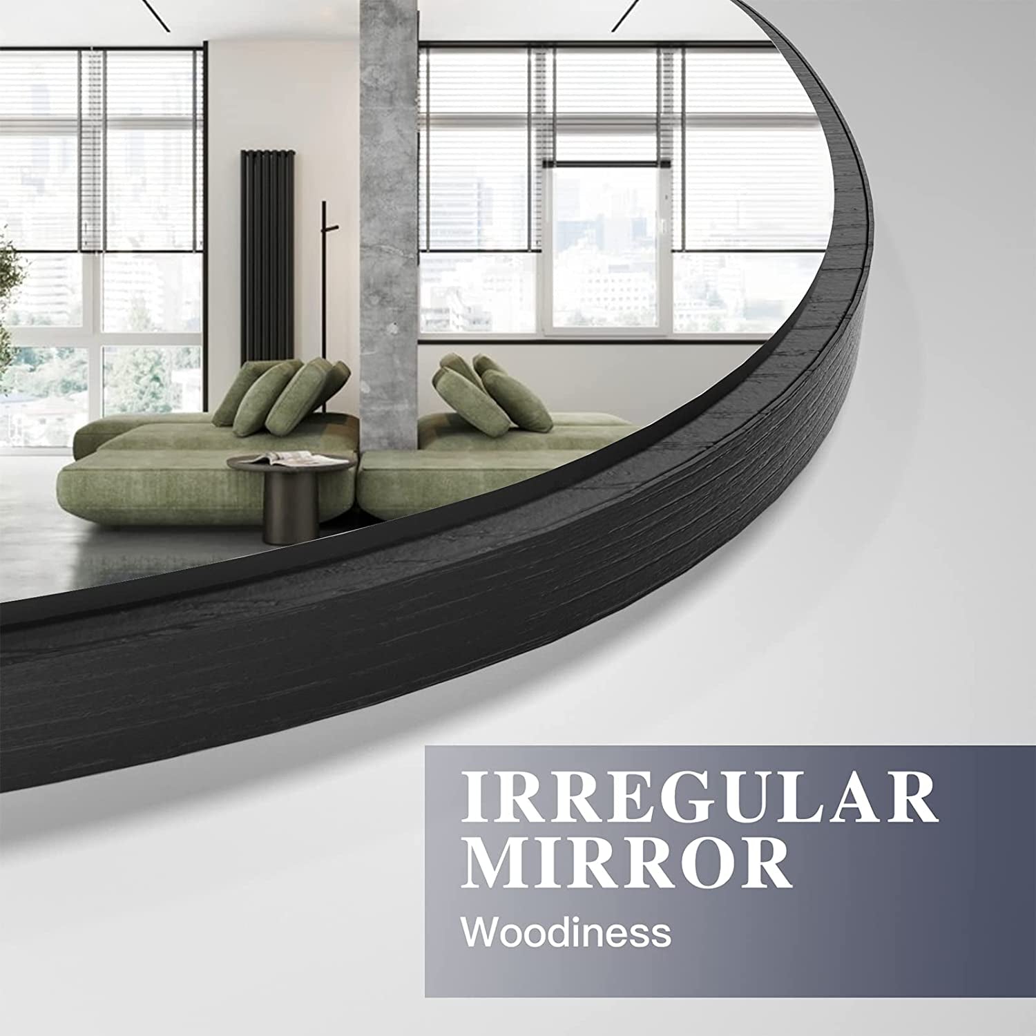 Large Irregular Asymmetrical Wall Mirror Black