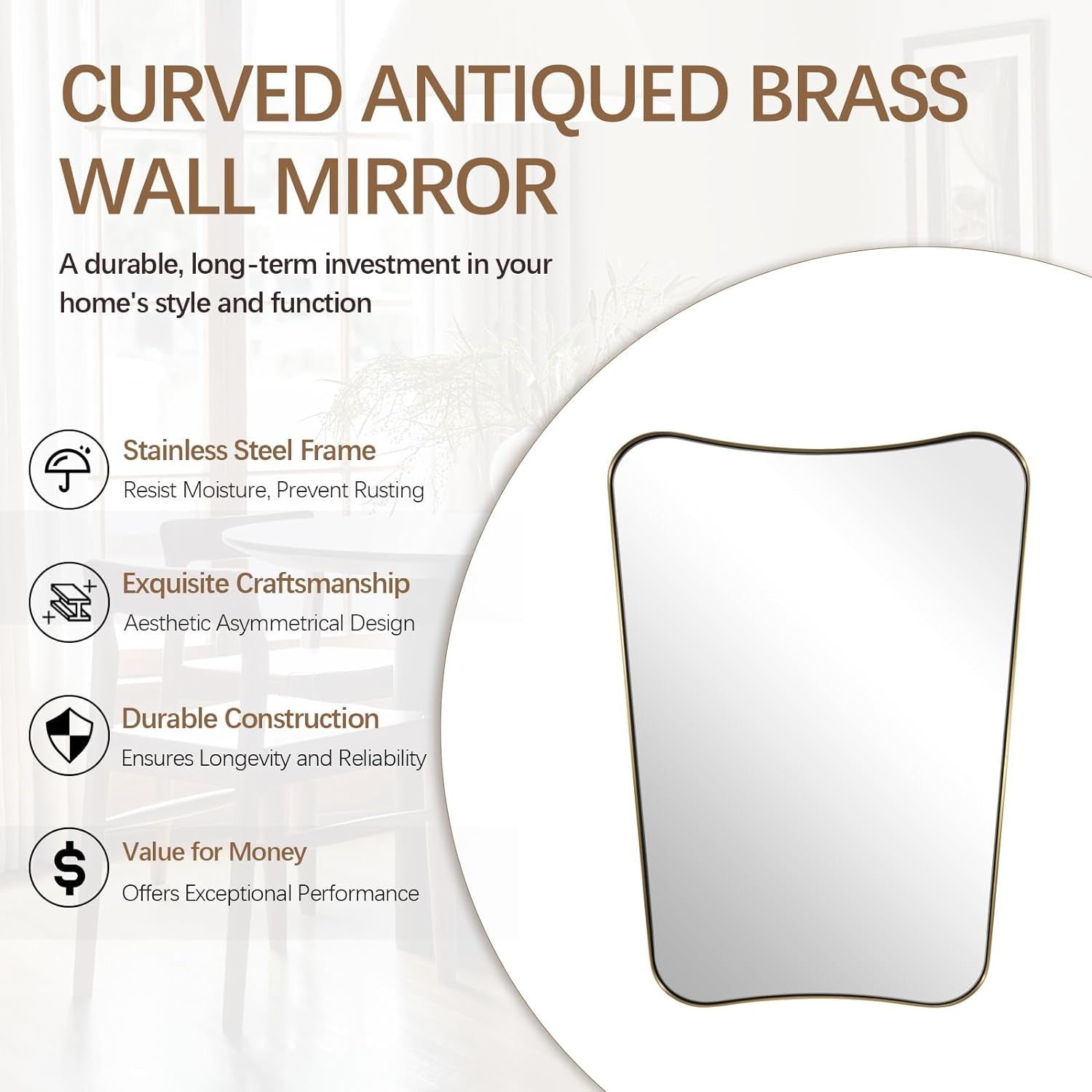 Gold Mirror, 24X36 Irregular Wall Mirror, Gold Antique