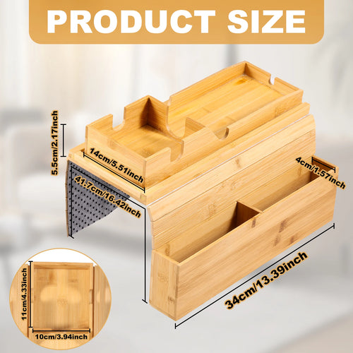 Bamboo Couch Cup Holder Anti-Slip Sofa Armrest Tray Foldable