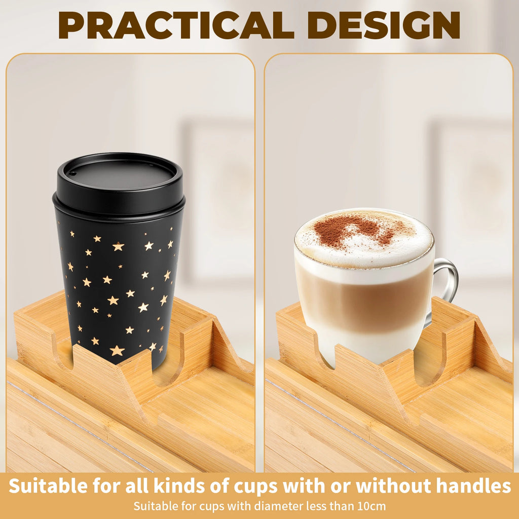 Bamboo Couch Cup Holder Anti-Slip Sofa Armrest Tray Foldable