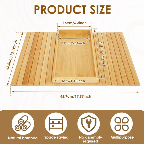 Bamboo Couch Cup Holder Anti-Slip Sofa Armrest Tray Foldable