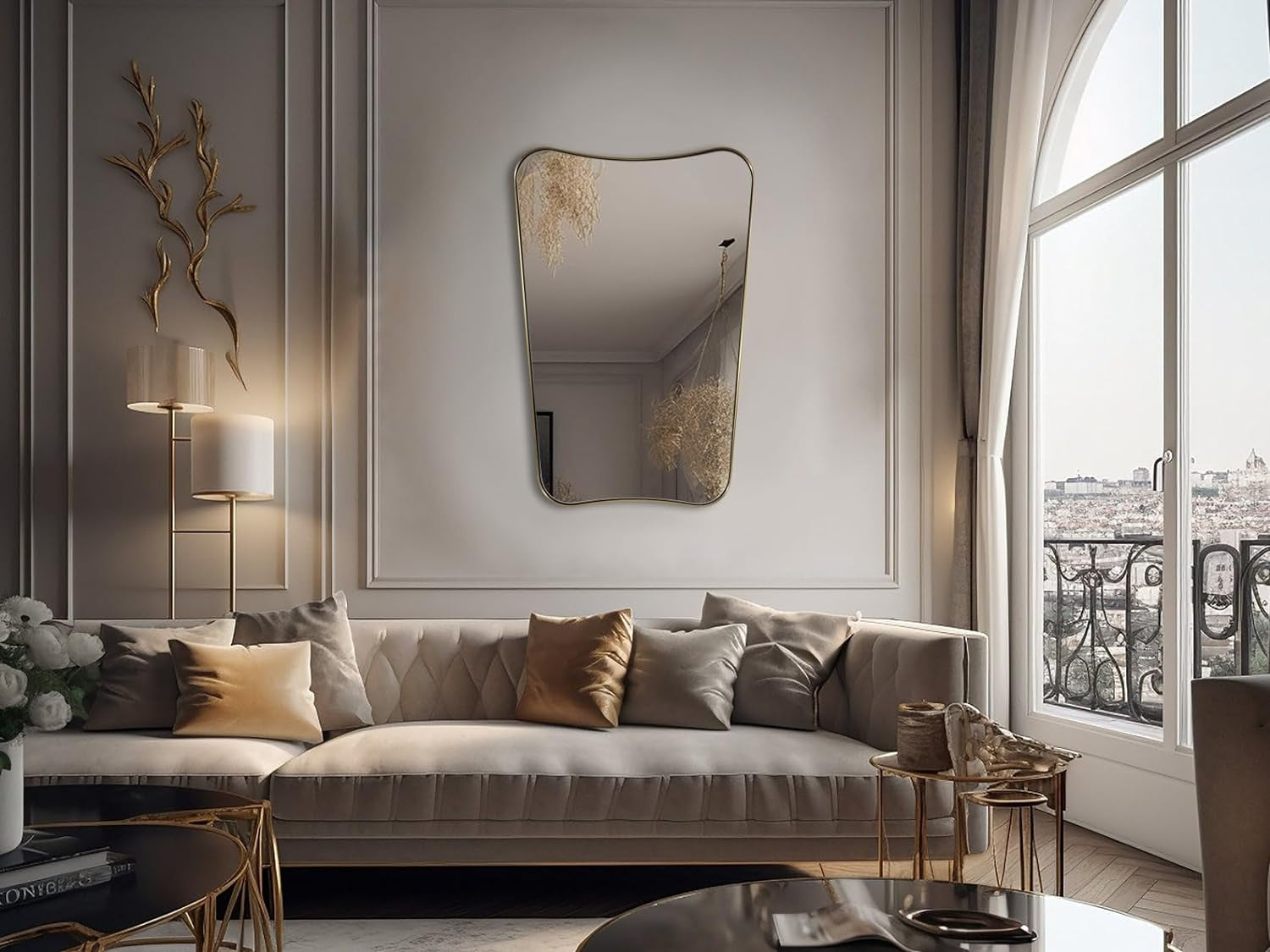 Gold Mirror, 24X36 Irregular Wall Mirror, Gold Antique