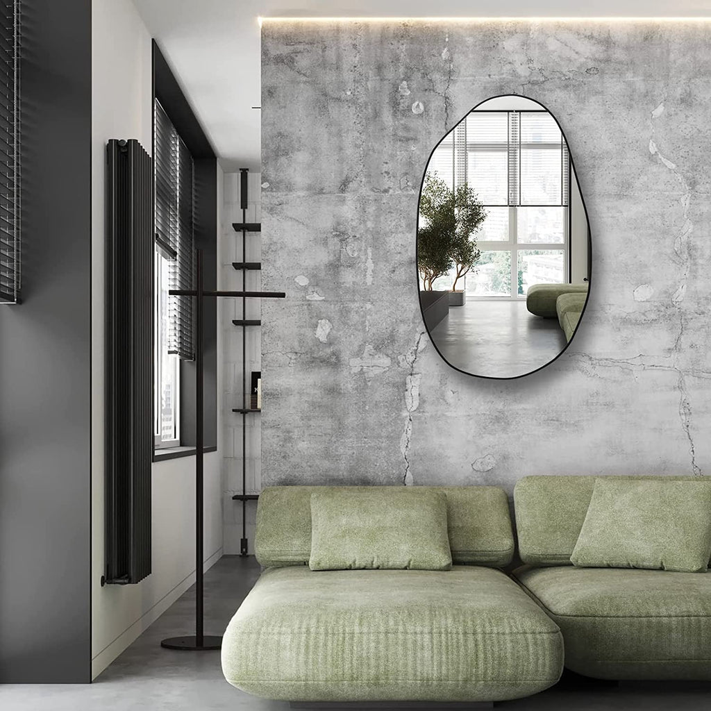 Large Irregular Asymmetrical Wall Mirror Black