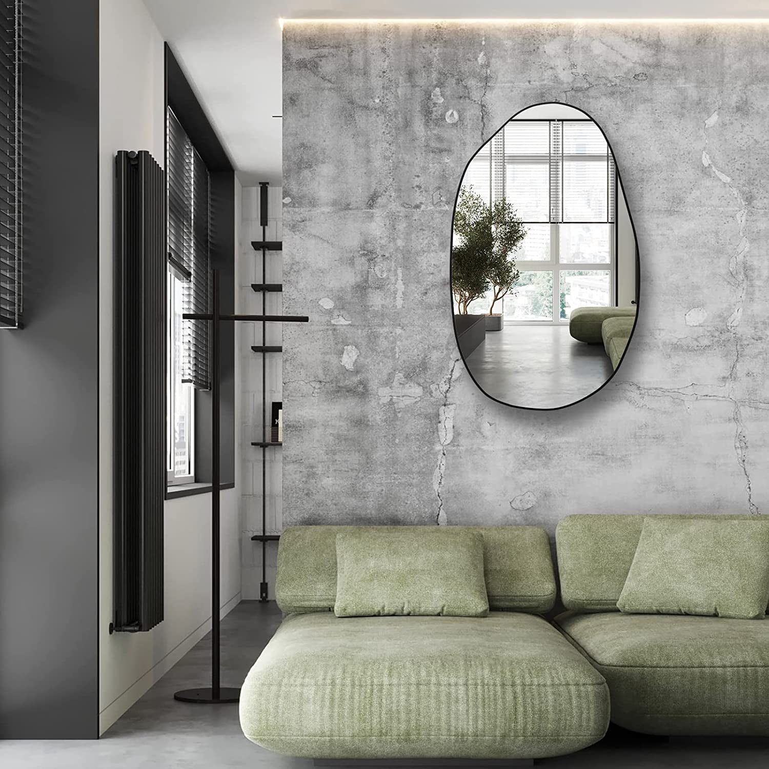 Large Irregular Asymmetrical Wall Mirror Black