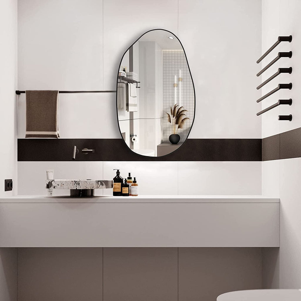Large Irregular Asymmetrical Wall Mirror Black