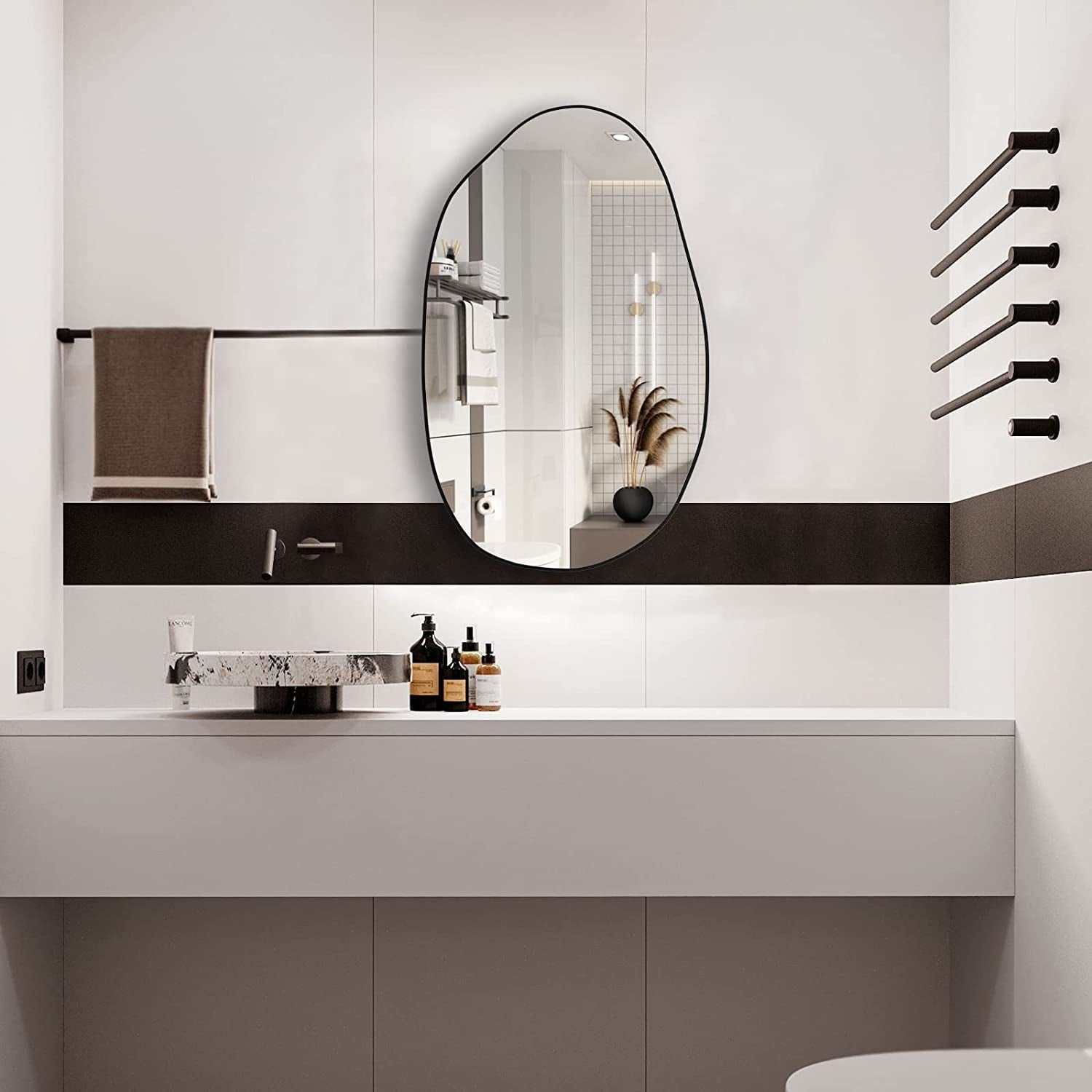 Large Irregular Asymmetrical Wall Mirror Black